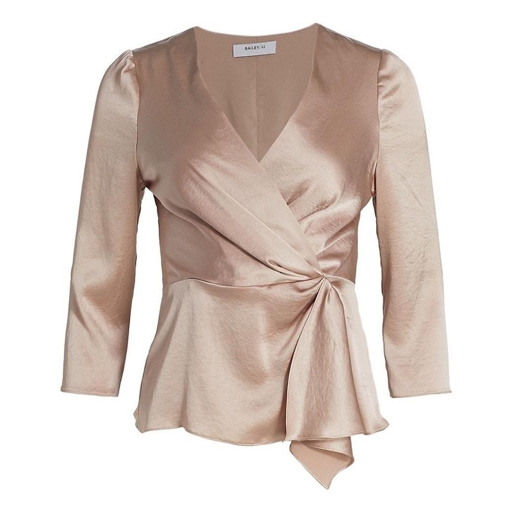 Bailey 44 Satin Blouse Silk Silky Cream Shine Ivory Off White Career Work Wrap